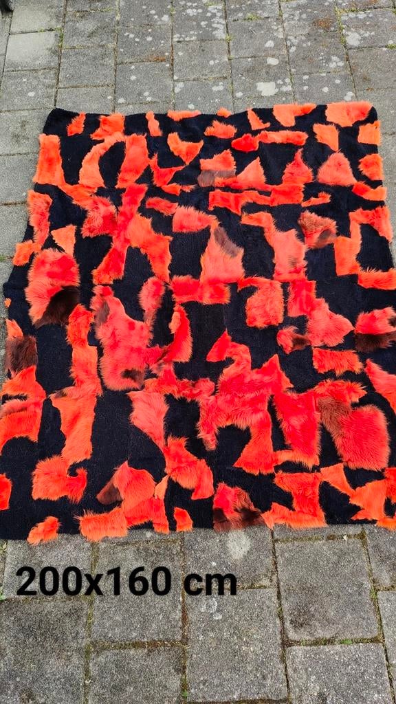 Echt Leren Vloerkleed/Bedovertrek- Oranje&Zwart (200x160), Gebruikt, Zwart, 150 tot 200 cm, Ophalen of Verzenden