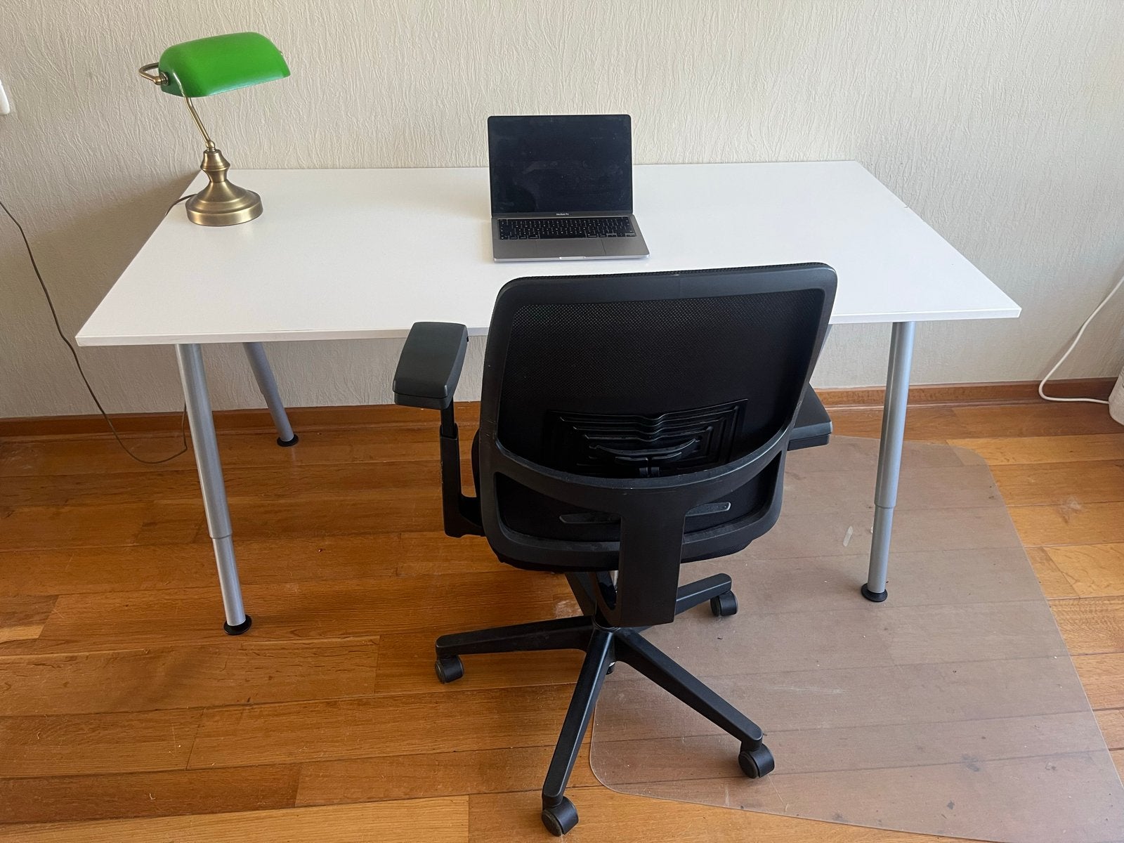 Wit in hoogte verstelbaar bureau - 160x80 cm, Ophalen, Overige typen, Gebruikt, In hoogte verstelbaar
