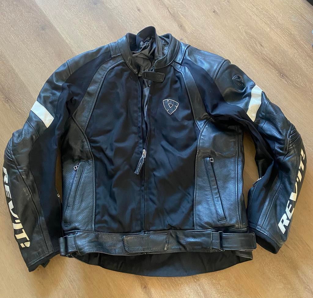 Rev'It motorjack maat 52 - Half leer, Motoren, Kleding | Motorkleding, Jas | leer, Heren, Tweedehands, Verzenden