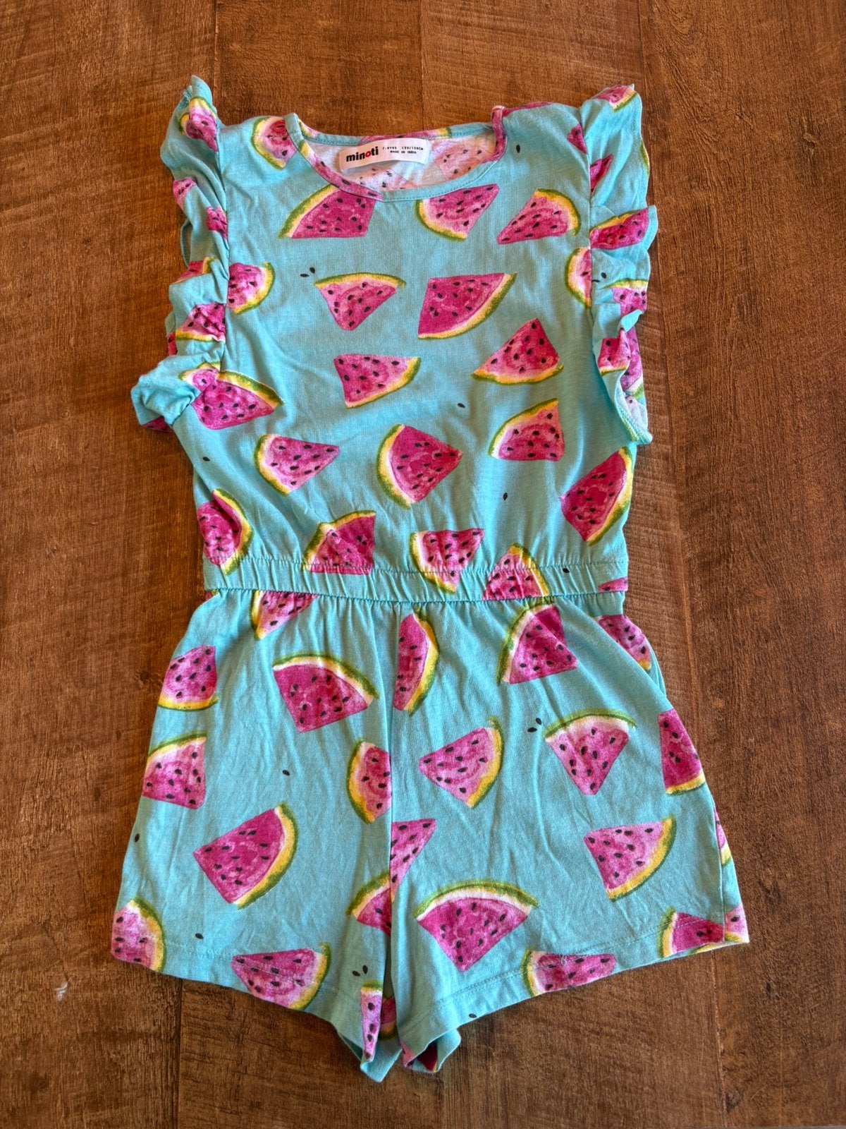Playsuit minoti blauw met watermeloentjes maat 122-128, Ophalen of Verzenden, Zo goed als nieuw, Jongen, Jas