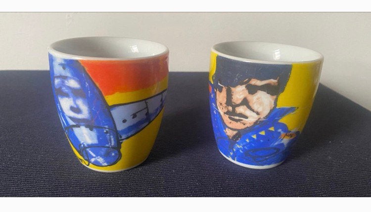 2 Mokjes van Herman Brood. Hoogte 7,5 cm., Overige materialen, Zo goed als nieuw, Overige stijlen, Mok
