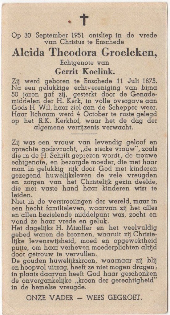 Aleida Th. Groeleken 1875 Enschede + 1951 Enschede, 75 jaar, Verzenden