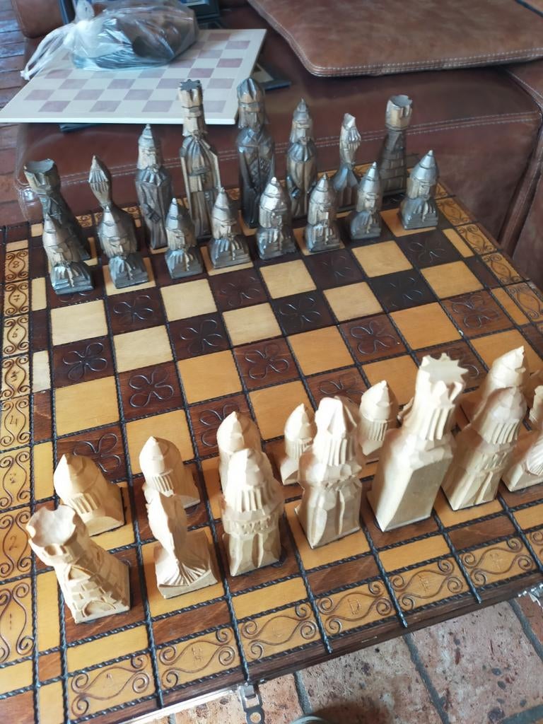 Mooi hout gesneden Grieks orthodox schaakbord, Ophalen of Verzenden
