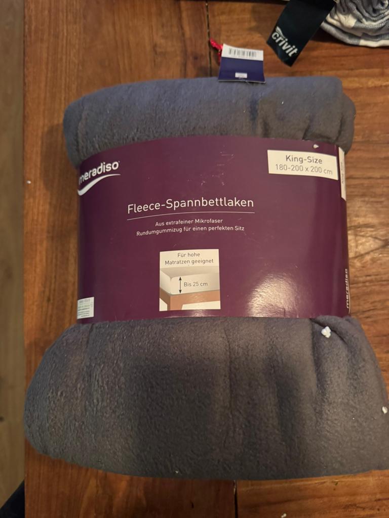 Meradiso Fleece Hoeslaken King-Size Grijs 180-200x200cm, Hoeslaken of Sloop, Ophalen of Verzenden, Grijs, Nieuw