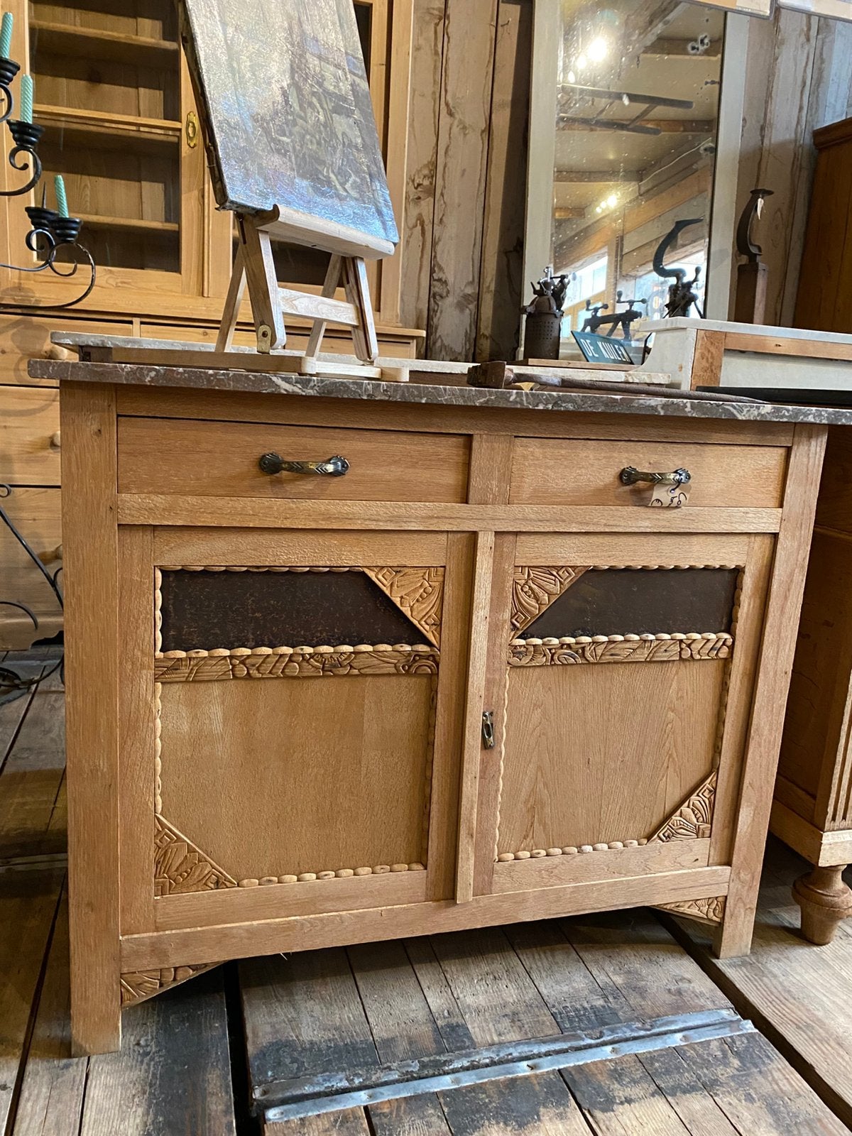 Charmant Frans commode kastje met marmer, Ophalen, Gebruikt, 25 tot 50 cm, 100 tot 150 cm