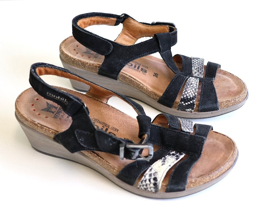 Mephisto Mobils dames sandalen met sleehak maat 36, Mephisto, Zwart, Zo goed als nieuw, Sandalen of Muiltjes