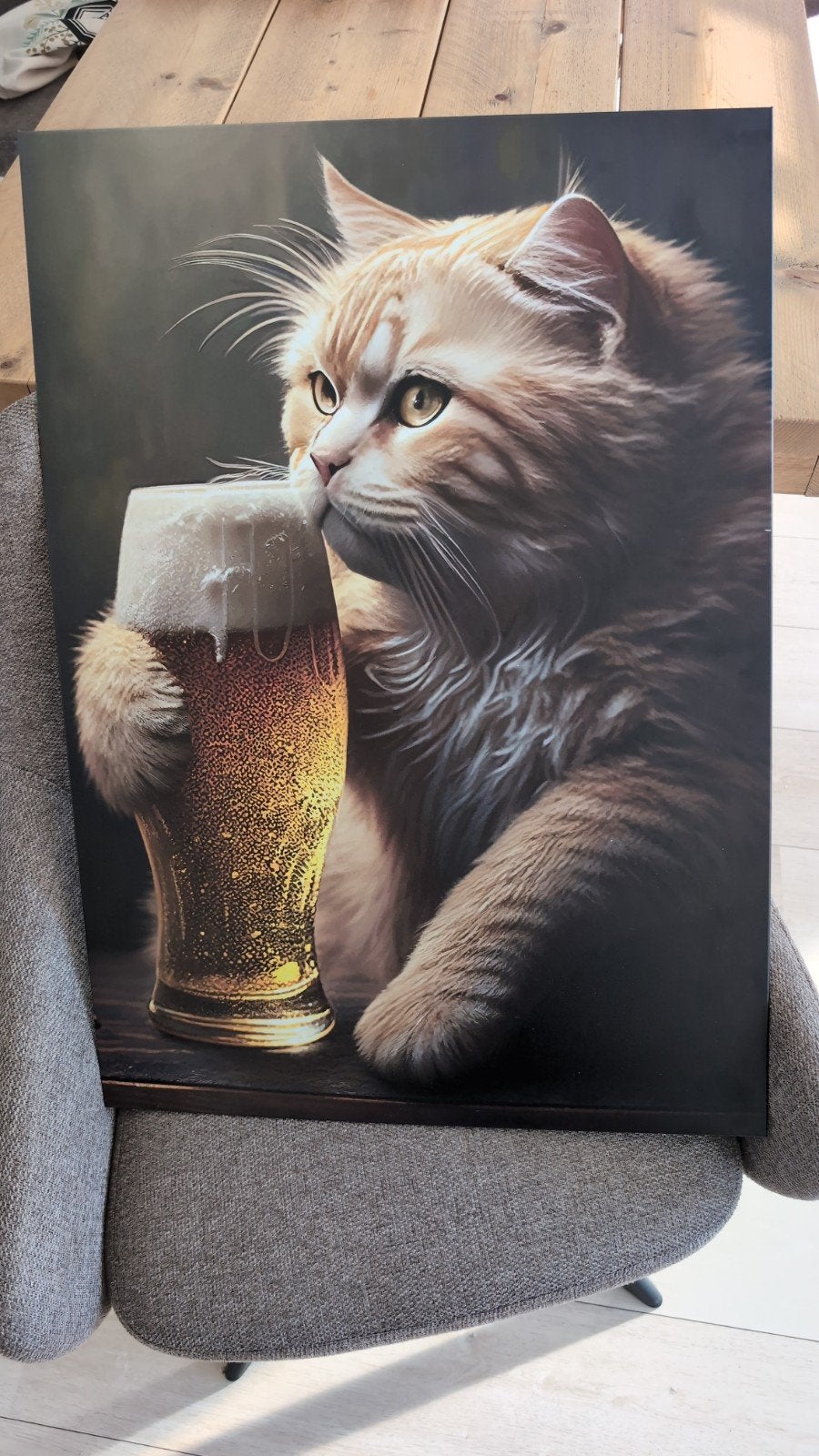 Displate poster bierdrinkende kat, Ophalen, Zo goed als nieuw, Minder dan 50 cm, Foto of Poster
