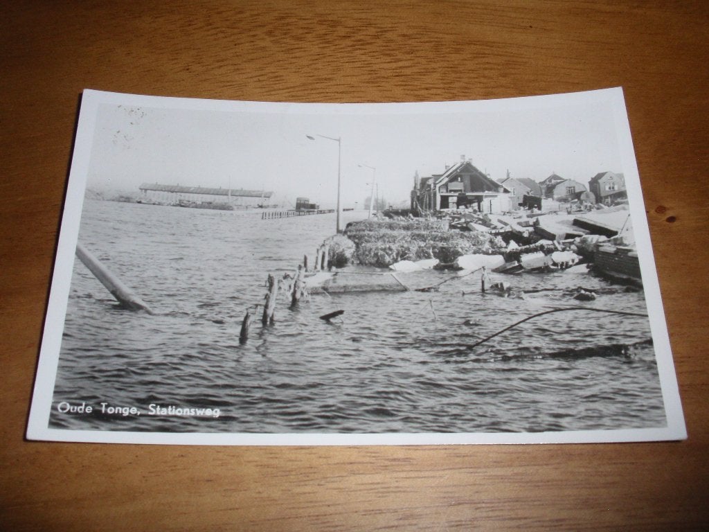 Oude Tonge Stationsweg Watersnood Overstroming, Verzenden, 1940 tot 1960, Gelopen, Zuid-Holland