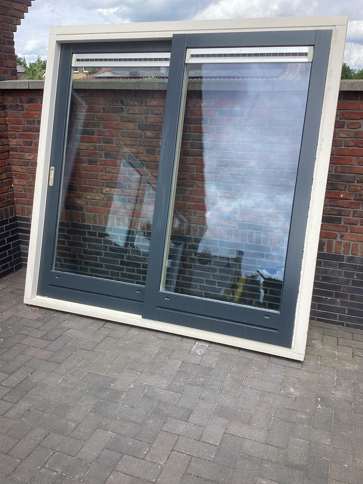 Merbau schuifpui +thermopane 223 x 224 cm hoog compleet, Doe-het-zelf en Verbouw, Kozijnen en Schuifpuien, Ophalen, Deurkozijn