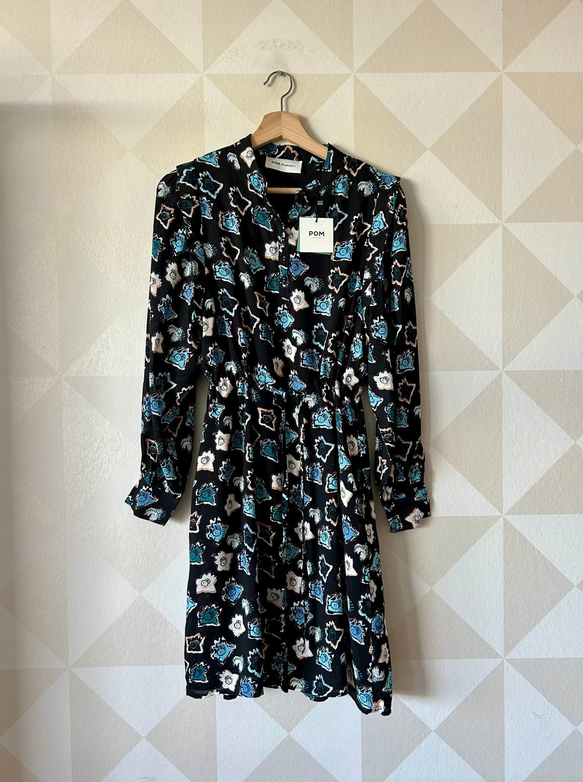 Pom Amsterdam midi jurk zwart blauw S/36 NIEUW, Kleding | Dames, Jurken, Blauw, Nieuw, Ophalen of Verzenden, Knielengte