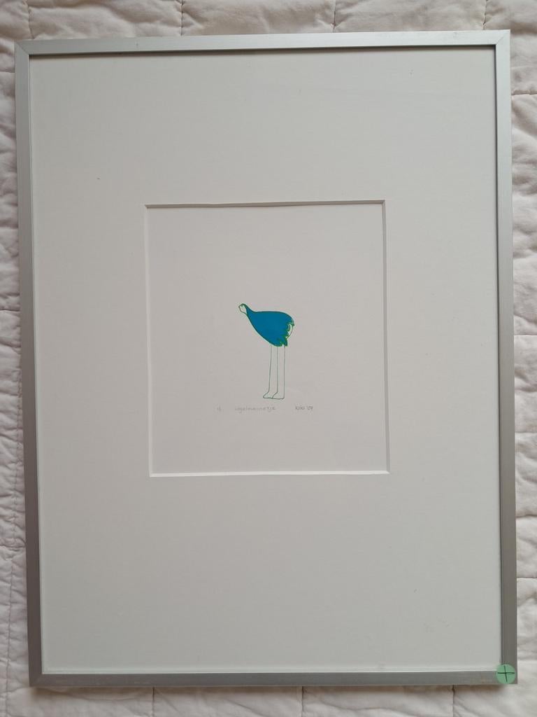 Ingelijste zeefdruk "Vogelmannetje" van Kiki '07, Antiek en Kunst, Kunst | Litho's en Zeefdrukken, Ophalen of Verzenden