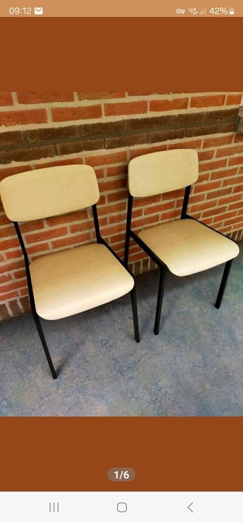 2 stoelen jaren 60 vintage, Huis en Inrichting, Stoelen, Ophalen, Wit, Leer, Twee