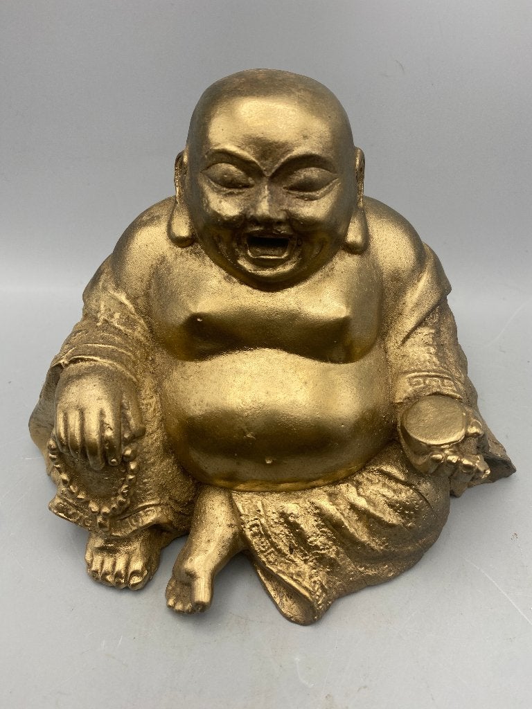 Bronzen Happy Boeddha met chroom gouden afwerking - Thailand, Nvt particulier, Ophalen of Verzenden, Zo goed als nieuw, Nvt particulier