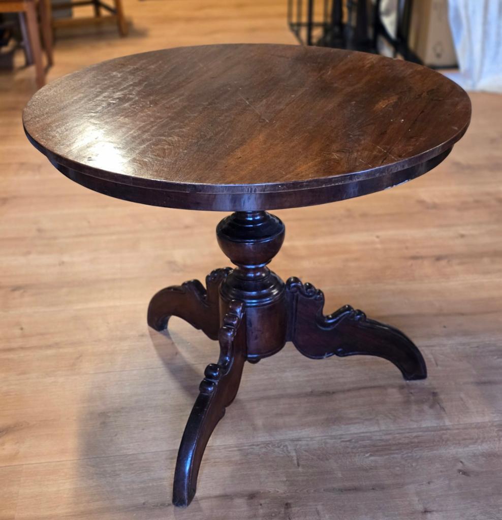 Antieke ronde teakhouten eettafel / kaarttafel, ca. 1880, Antiek en Kunst, Ophalen