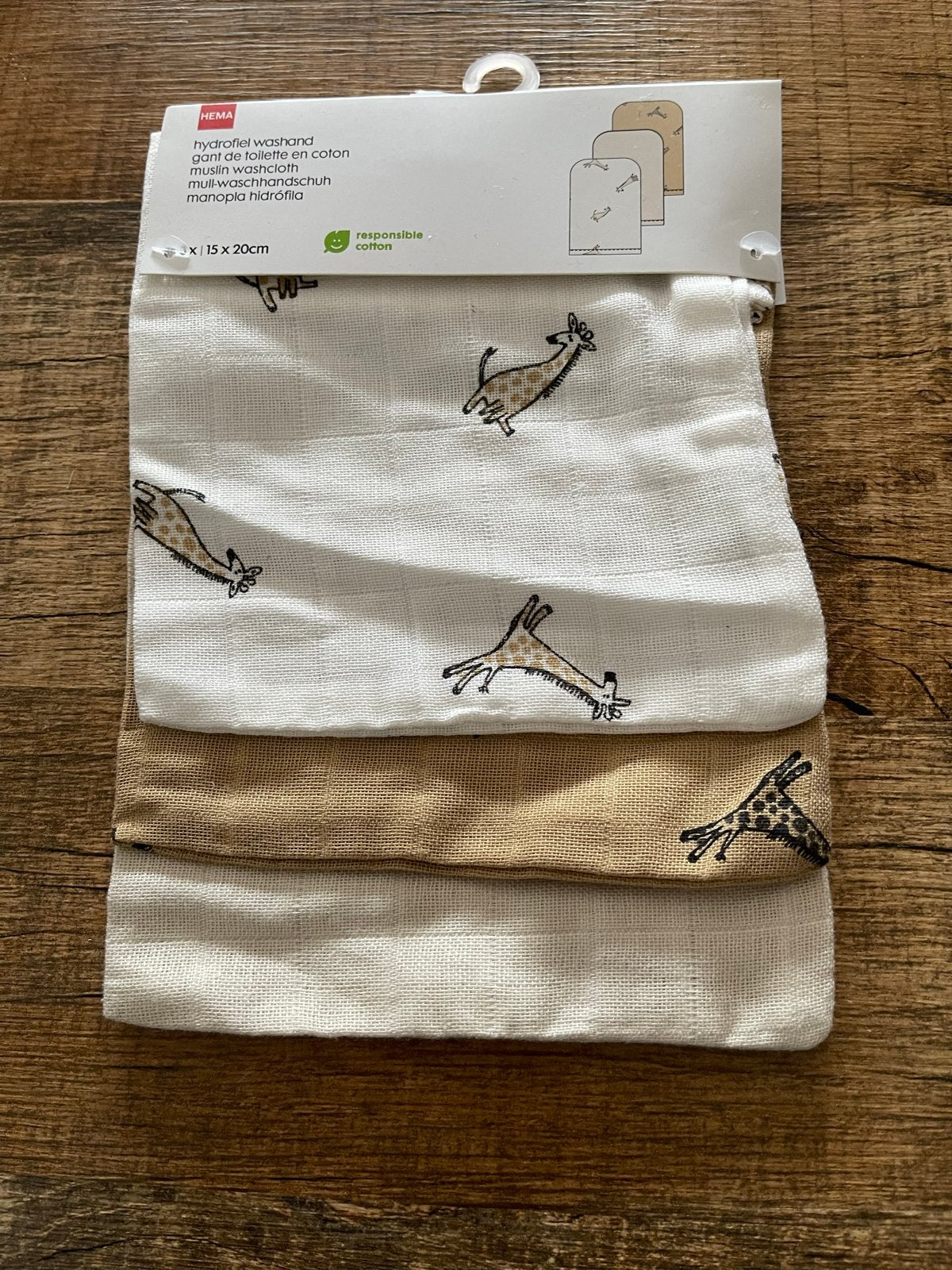 Hema Hydrofiel Washandjes - Giraffe (3x), Kinderen en Baby's, Ophalen of Verzenden, Nieuw, Jongetje of Meisje