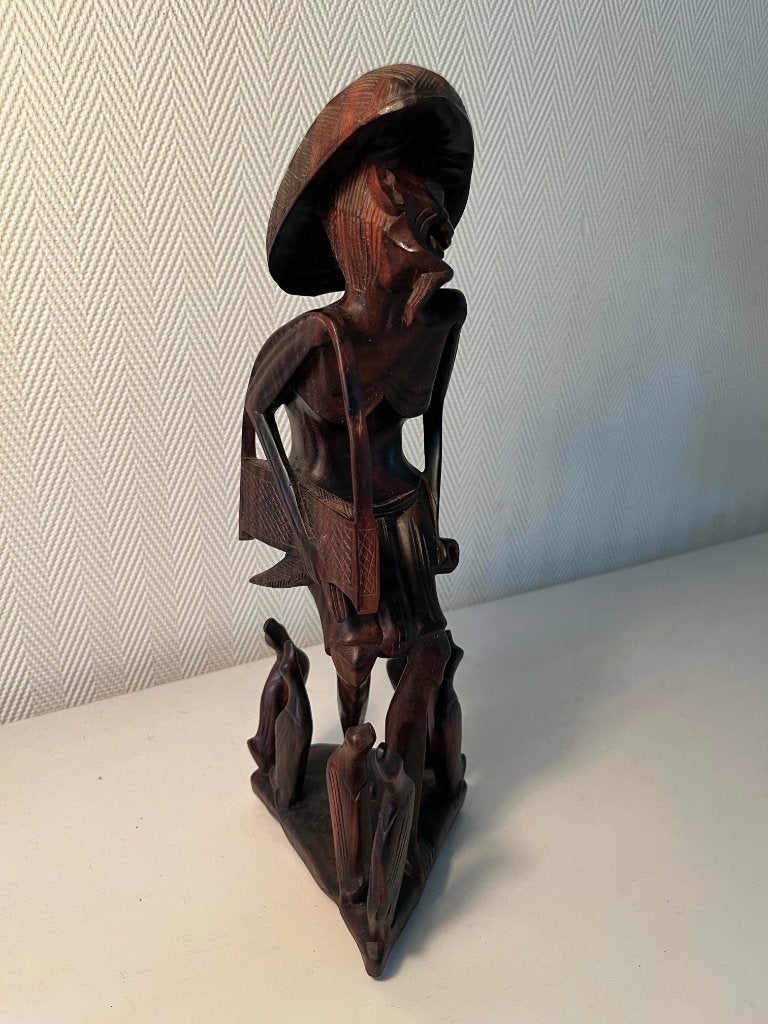 Balinees houten beeldje van een boer met eenden 20cm, Ophalen of Verzenden