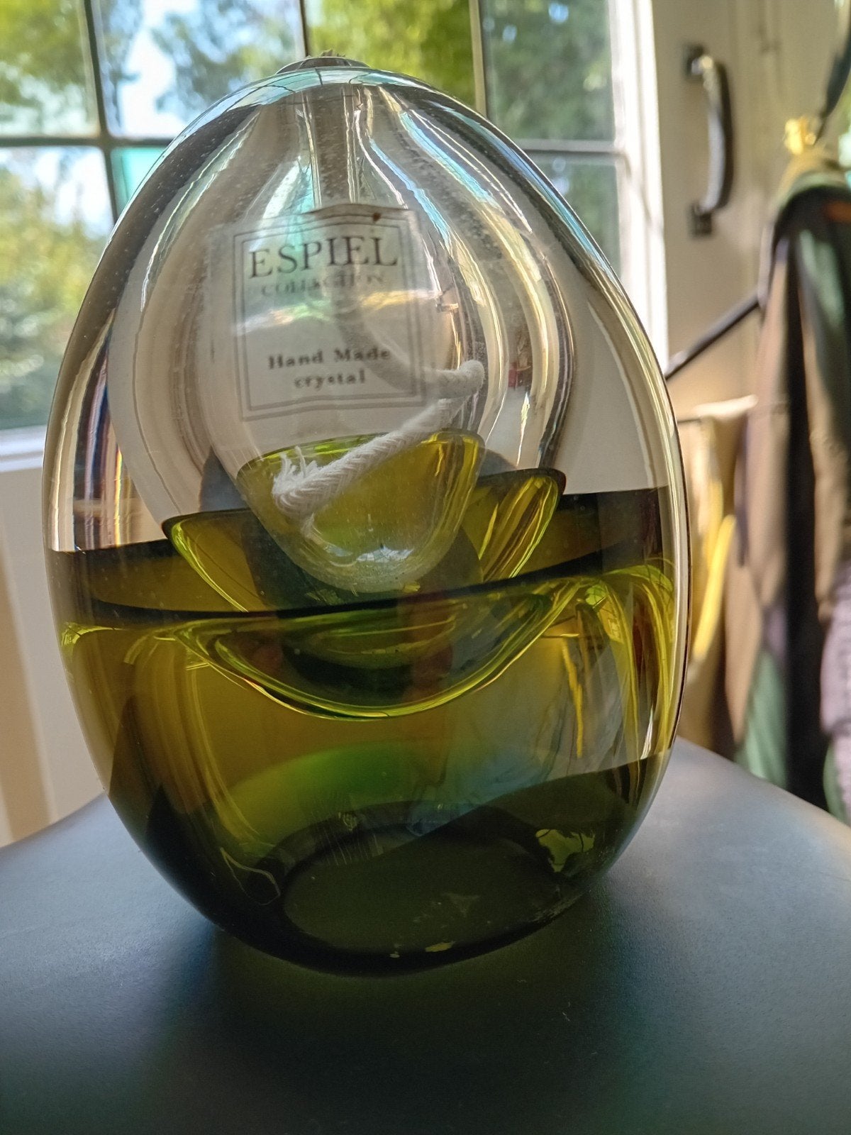 gloednieuw olielampje 13 cm in groen glas., Ophalen of Verzenden, Groen, Glas, 13 cm
