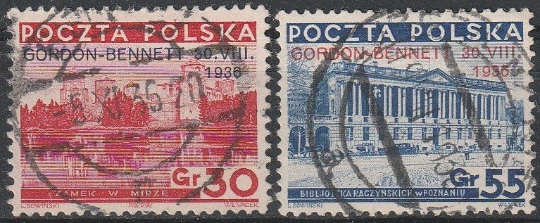 3527. Polen 313/14 gest. Gordon-Bennett Ballonvaart, Verzenden, Polen, Gestempeld