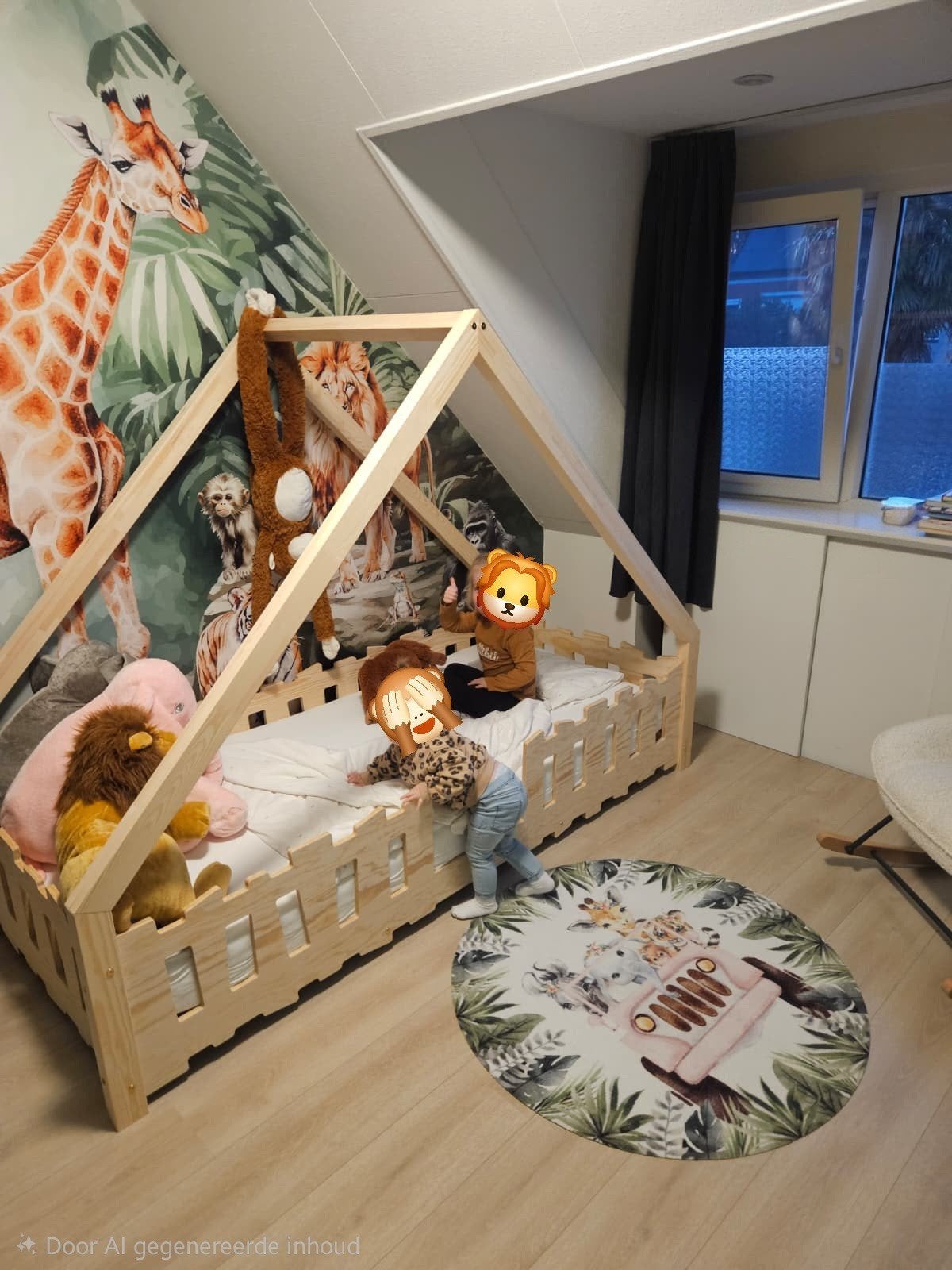 Houten kinderbed met lattenbodem, Ophalen, Gebruikt, 90 cm, Junglekamer, kinderbed, speels