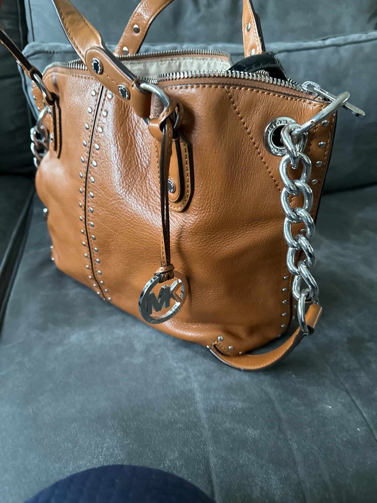 Michael Kors Handtas - Cognac met Studs en Ketting, Ophalen of Verzenden, Zo goed als nieuw, Bruin, Handtas