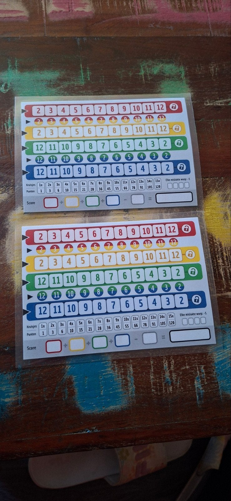2x Qwixx Geplastificeerde Herbruikbare Scorekaarten, Vijf spelers of meer, Ophalen of Verzenden, Nieuw, Reisspel