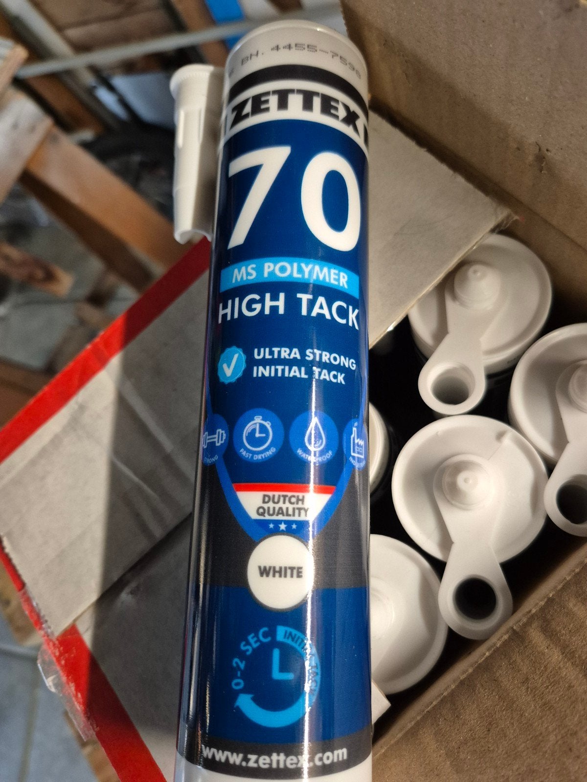 Zettex 70 MS Polymeer High Tack Lijmkit Wit volle doos 12 st, Ophalen