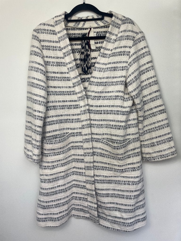 Diega lange blazer vest mantel maat M blauw creme gestreept, Maat 38/40 (M), 6 rue Béranger 75003 Paris, Eshop@diega.fr, Blauw