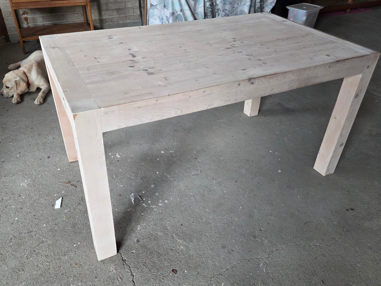 Grenen eettafel 150x90x78 met whitewash en uitschuifblad, Huis en Inrichting, Tafels | Eettafels, Ophalen, Rechthoekig, 200 cm of meer