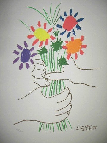 Picasso (1881) Kleur Lithografie " Le Bouquet " Ges Gen, Antiek en Kunst, Ophalen of Verzenden, Lithografie, Dieren en Natuur