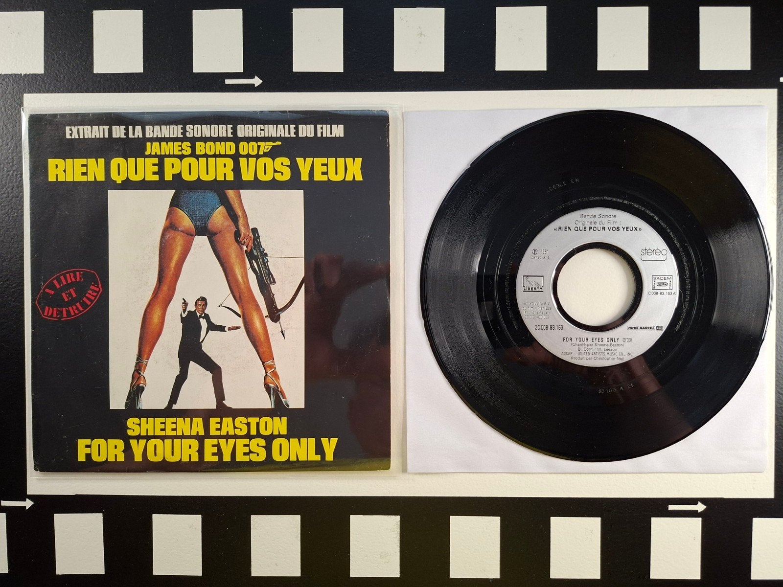 Sheena Easton For your Eyes only single James Bond.   Star45, Gebruikt, Filmmuziek en Soundtracks, 7 inch, Ophalen of Verzenden