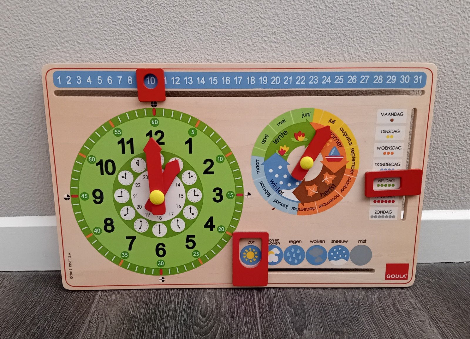 Houtenkalender met klok, Kinderen en Baby's, Speelgoed | Houten speelgoed, Ophalen, Zo goed als nieuw, Overige typen