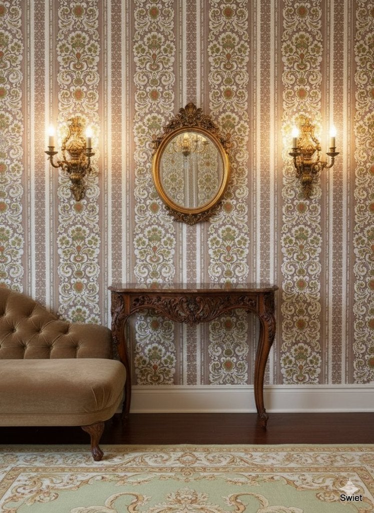 6879 oudroze barok vintage behang warm klassiek swiet, Ophalen of Verzenden, Groen