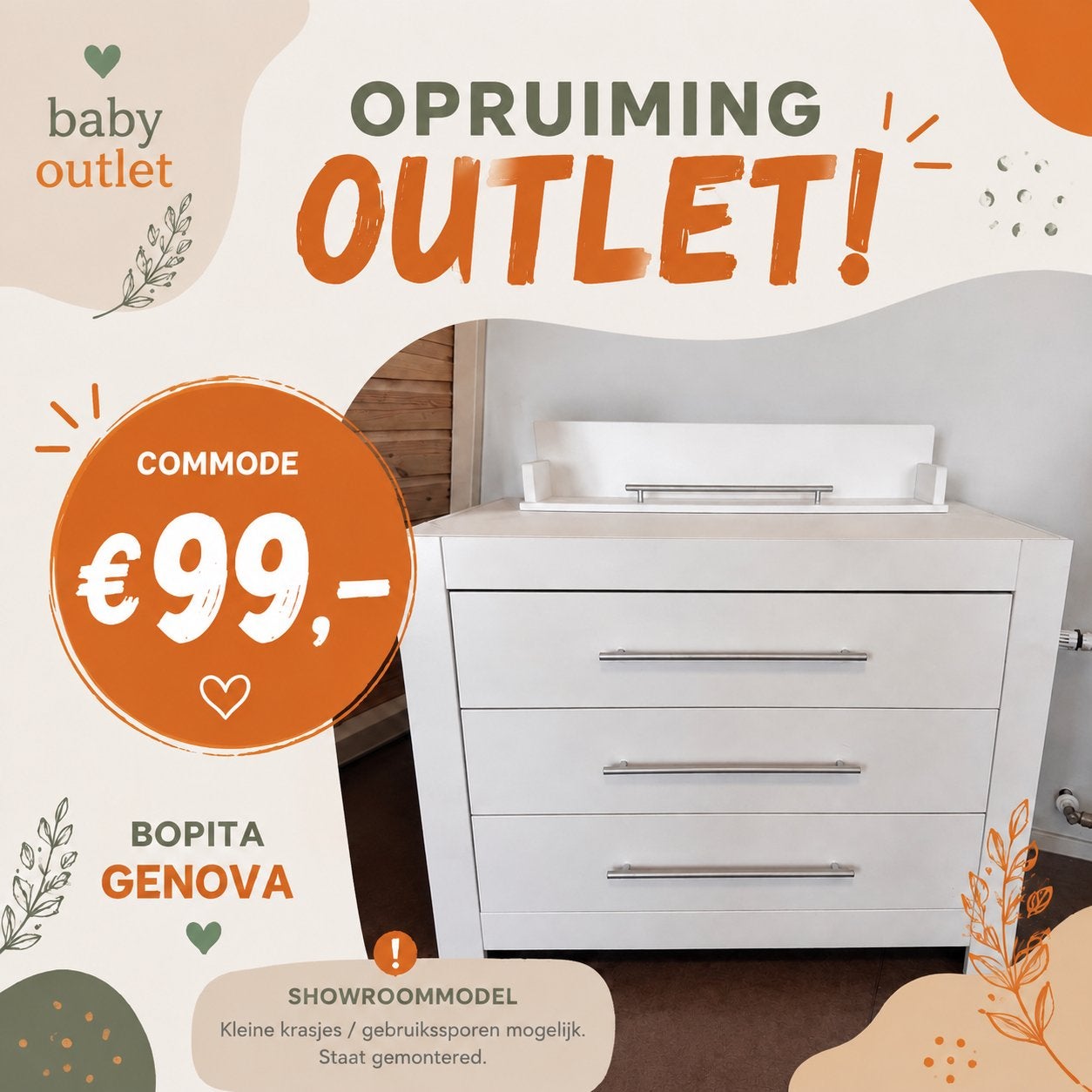 Commode Genova+ wandplank OUTLET OPRUIMING, Ophalen, 50 tot 70 cm, Nieuw, 100 cm of meer