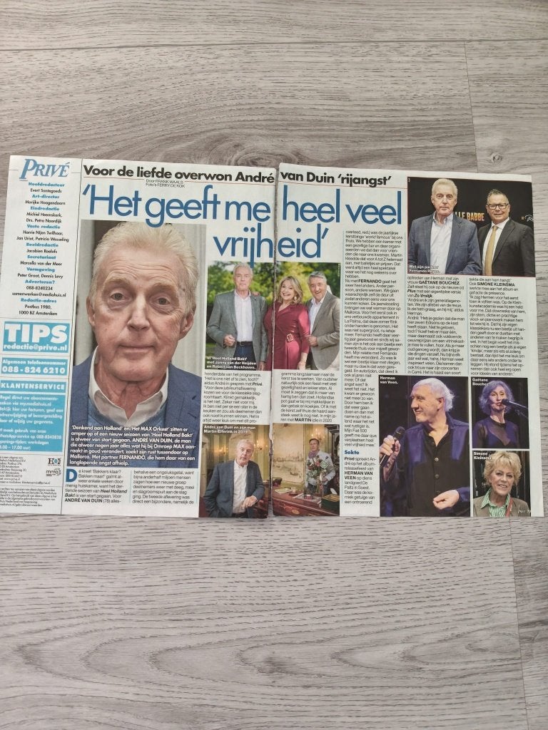 Andre van Duin 2 pagina's tijdschrift artikel, Verzamelen, Verzenden, Gebruikt, Tv, Overige typen