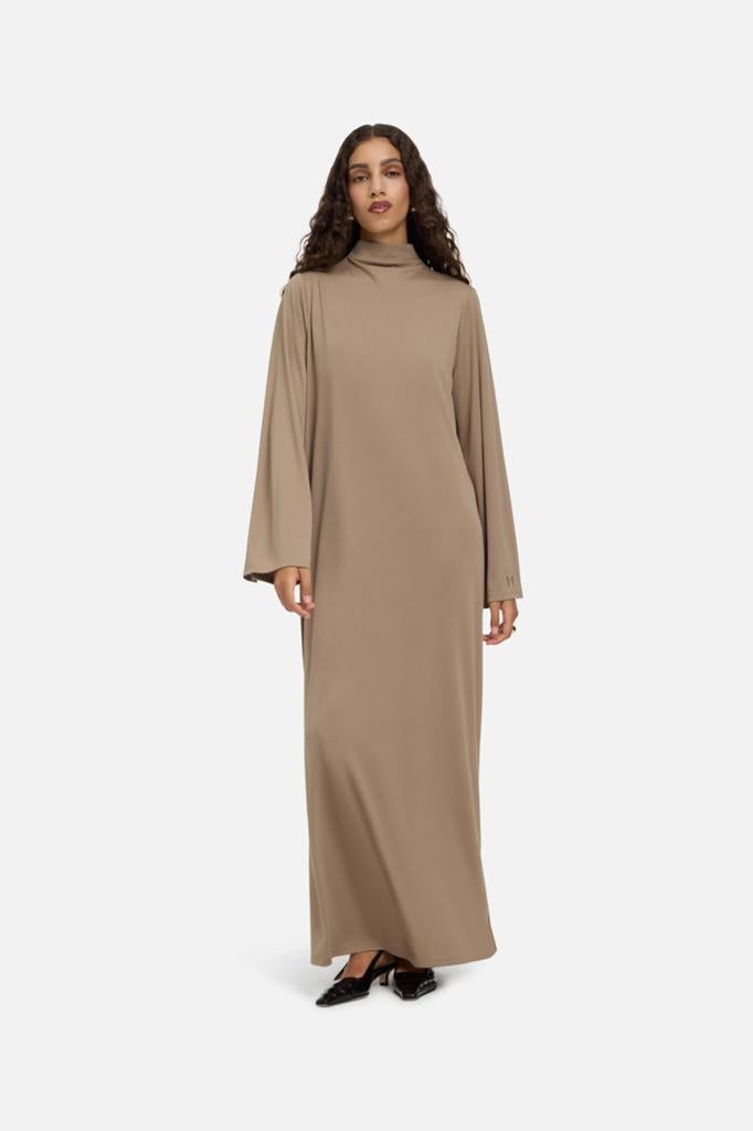 NIEUW - Merrachi Essential Jersey Dress Short Khaki M, Ophalen, Beige, Maat 42/44 (L), Nieuw