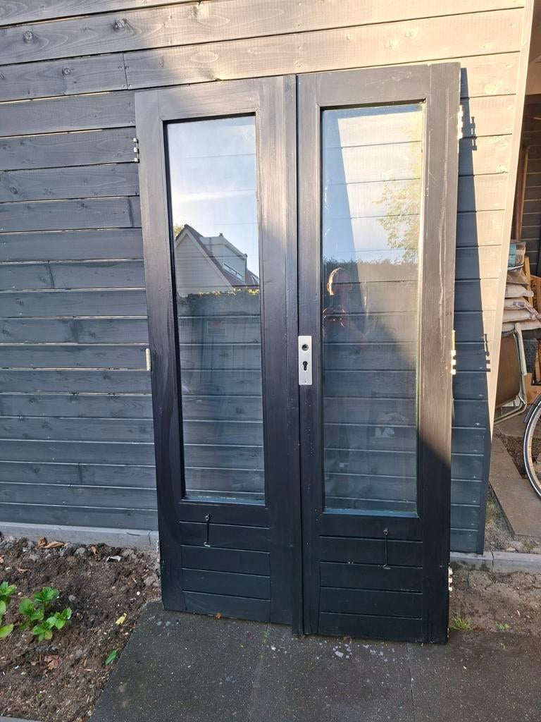 2 schuurdeuren br 106 h 190, Doe-het-zelf en Verbouw, Deuren en Horren, Gebruikt, Binnendeur, 200 tot 215 cm, Glas, Ophalen