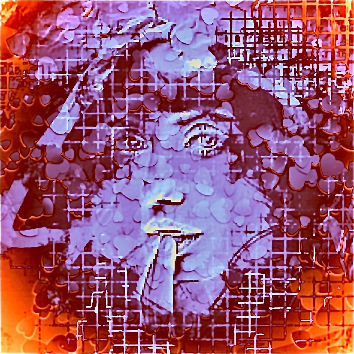 Abstract Portret met Hartjes en Raster, Portret of Personen, Ophalen of Verzenden, Handgeschilderd, Olieverf
