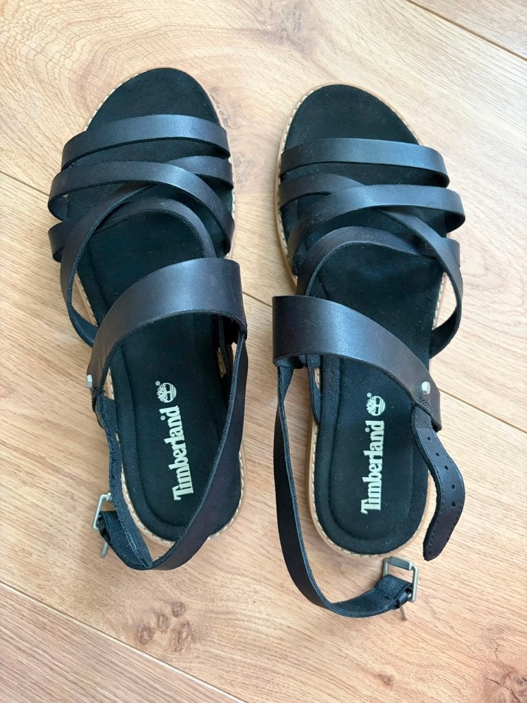 Timberland Zwarte Leren Sandalen met Gesp maat 39, Zwart, Zo goed als nieuw, Timberland, Sandalen of Muiltjes
