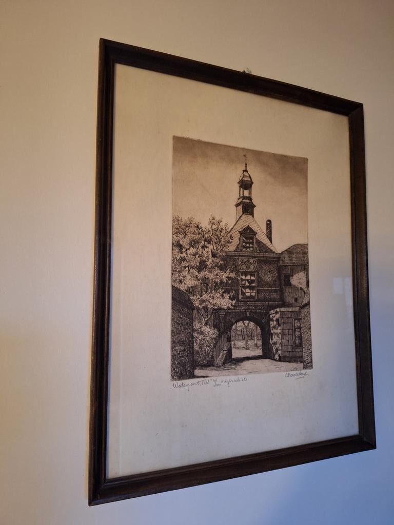 Ets van de waterpoort van Tiel door Cor van der Woerd, Ophalen of Verzenden