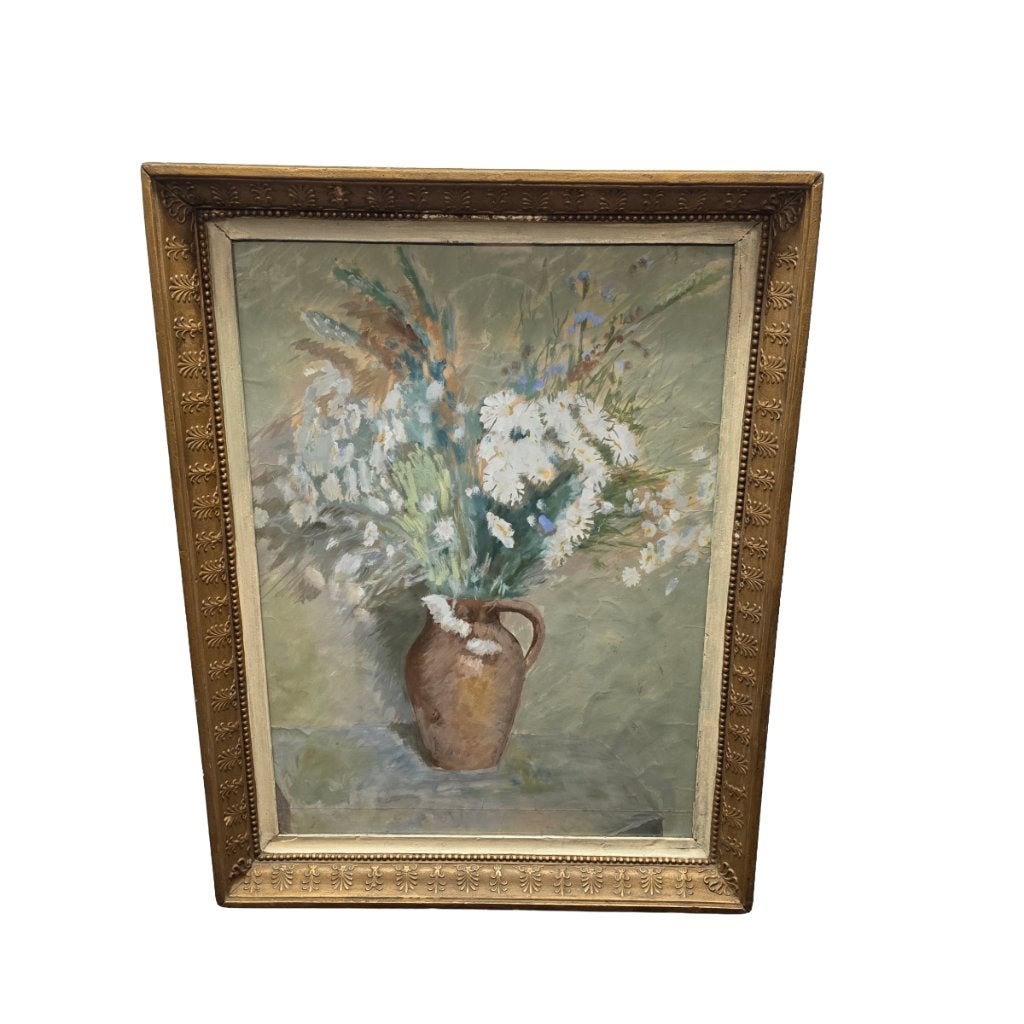 Frans olieverf en aquarel bloemstilleven, Antiek en Kunst, Kunst | Schilderijen | Klassiek, Doek, Olieverf, Klassiek, Gesigneerd