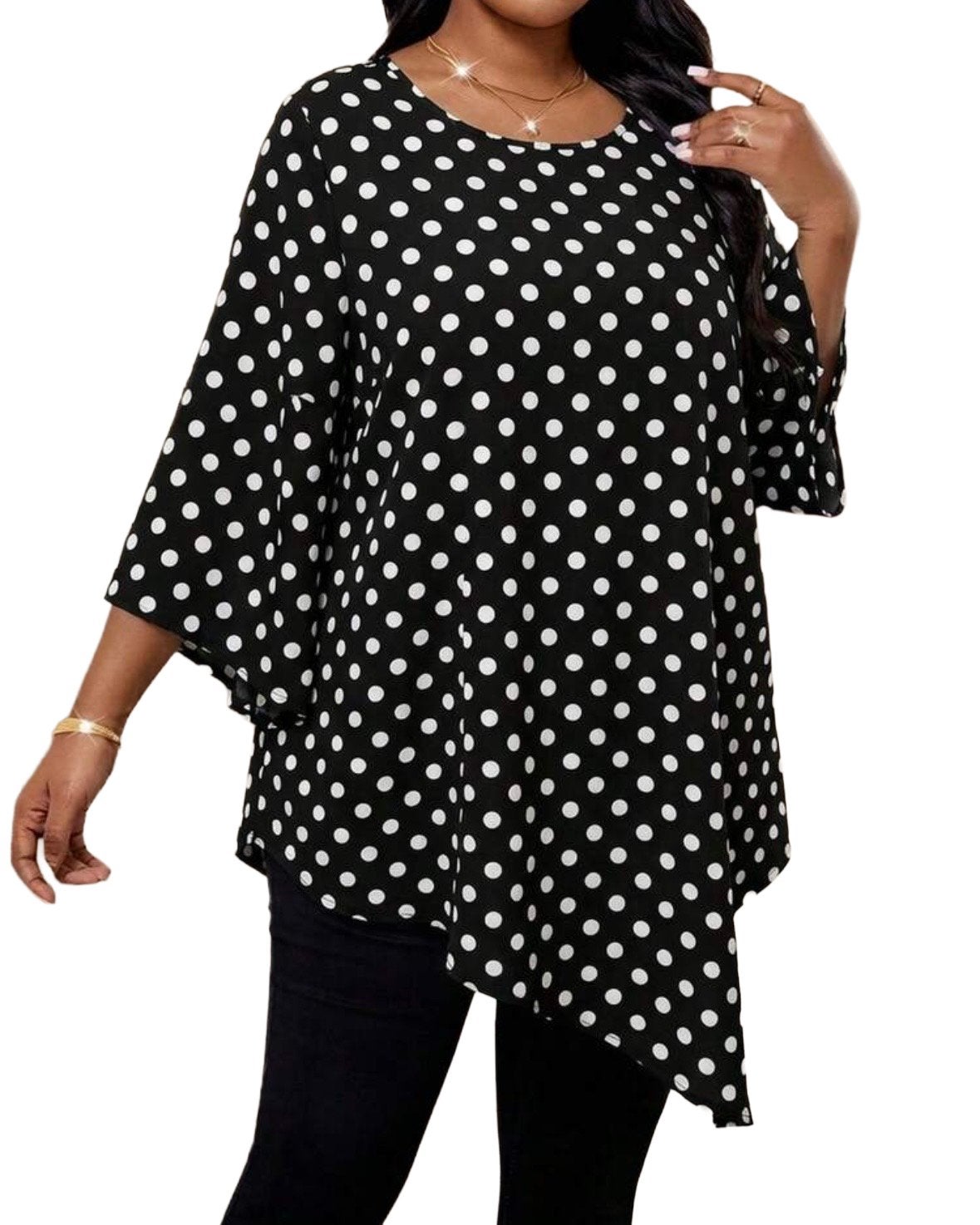 Zwarte tuniek met witte stippen (44-54), Verzenden, Nieuw, Zwart, Blouse of Tuniek