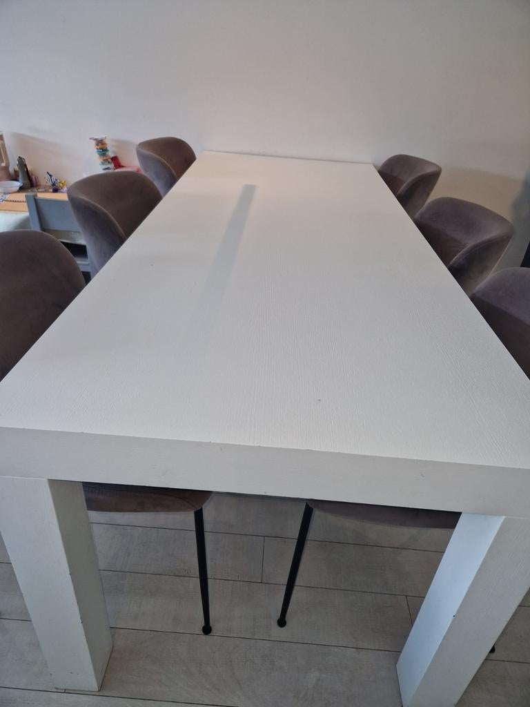 Houten witte eettafel van Goossens 220x90 cm, Huis en Inrichting, Tafels | Eettafels, Gebruikt, 200 cm of meer, Vijf personen of meer