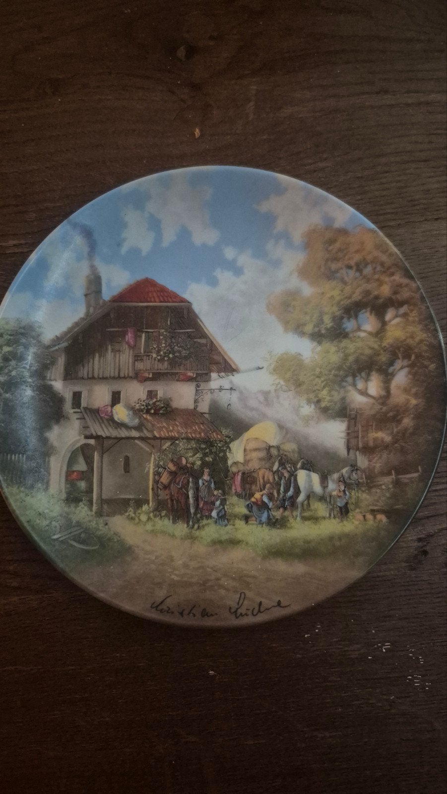 Porseleinen sierbord "Vor der Schmiede" Christian Lückel, Ophalen of Verzenden