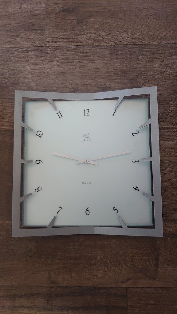 Arti & Mestieri, modern wandklok uit Italië, glas en ijzer., Wandklok, Analoog, Werkt op batterijen, Ophalen of Verzenden
