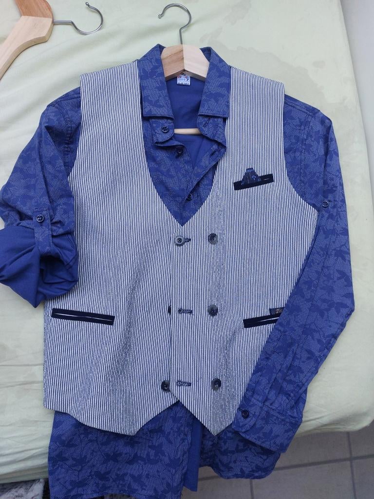Mooi overhemd met gilet maat 11,12 jaar, Ophalen of Verzenden, Zo goed als nieuw, Blauw