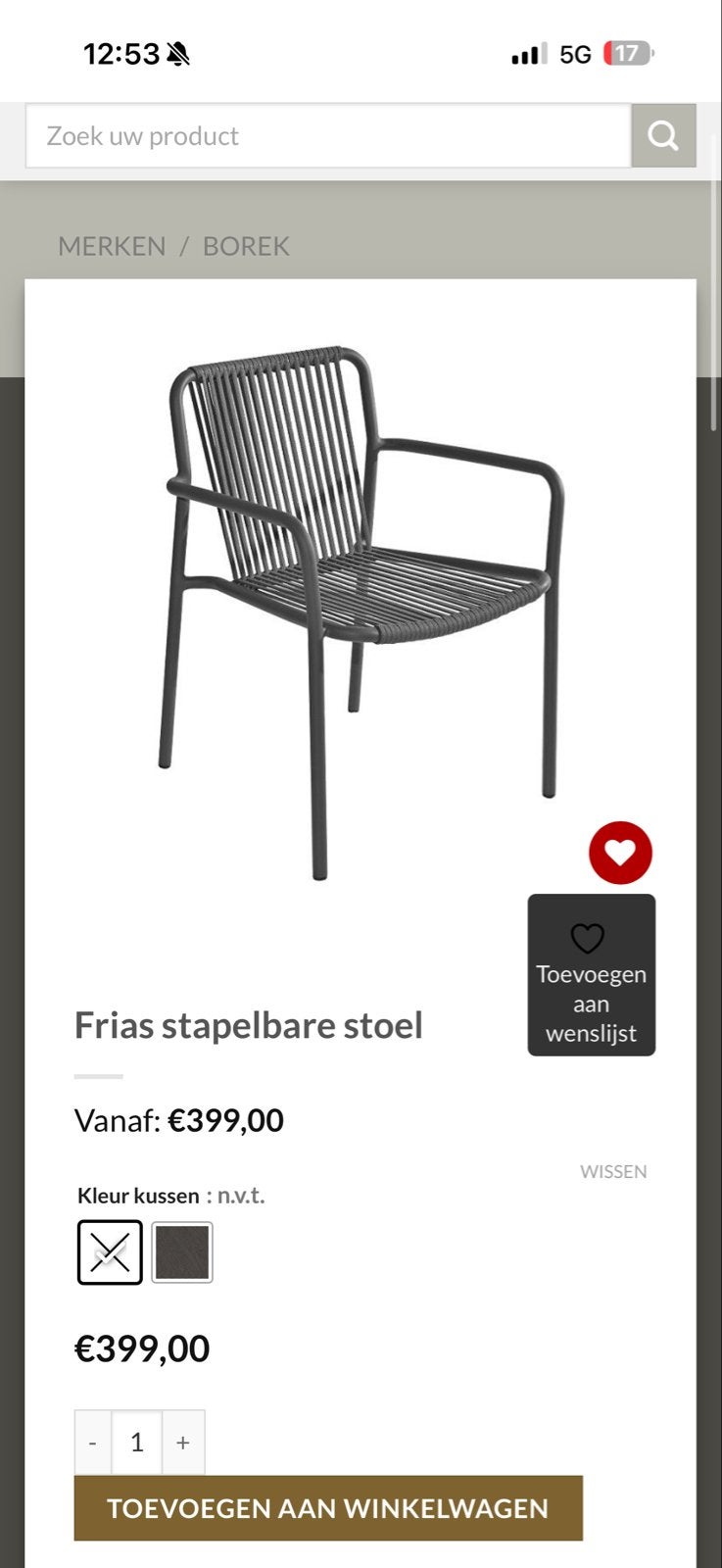 Borek Frias stapelbare stoel - Antraciet, Ophalen, Zo goed als nieuw, Metaal, Stapelbaar