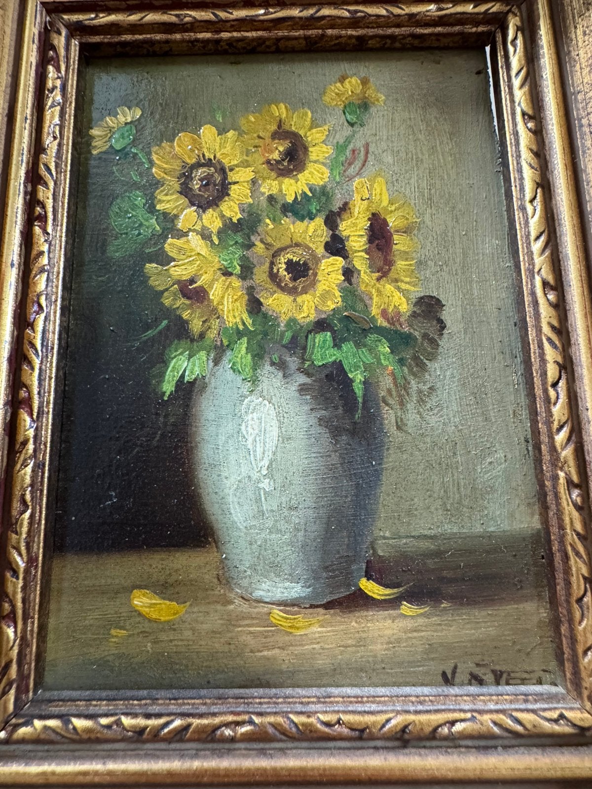 Schilderij zonnebloemen inclusief lijst te koop, Bloemen, Doek, Olieverf, Klassiek
