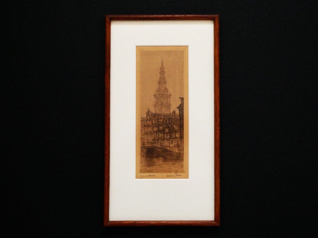 Originele ets Anton Pieck Zuiderkerktoren Amsterdam Gesign., Antiek en Kunst, Gesigneerd, 31 cm, Ets, Stadsgezicht