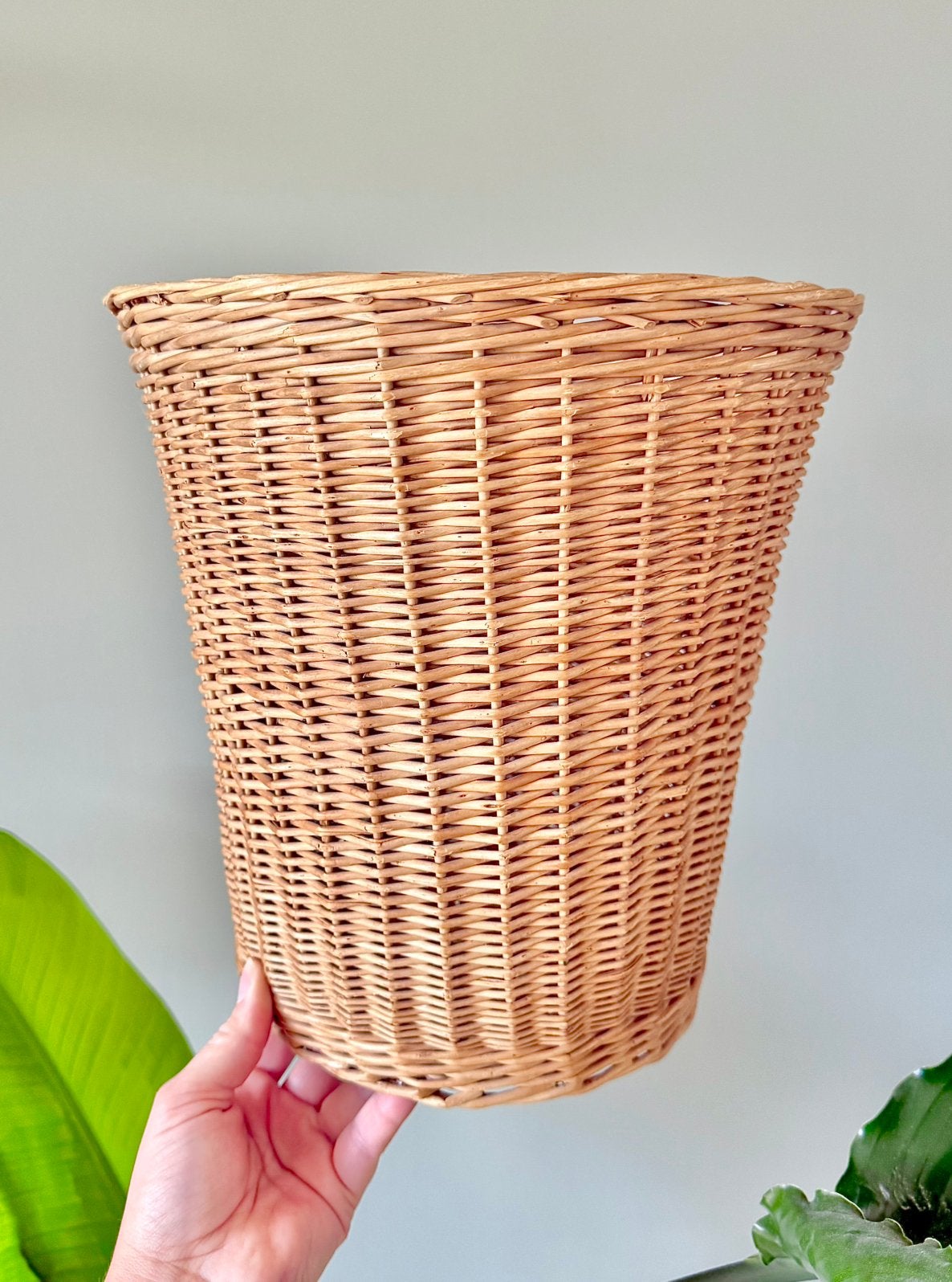 Vintage rotan prullenbak mand speelgoedmand bloempot, Ophalen of Verzenden, Gebruikt