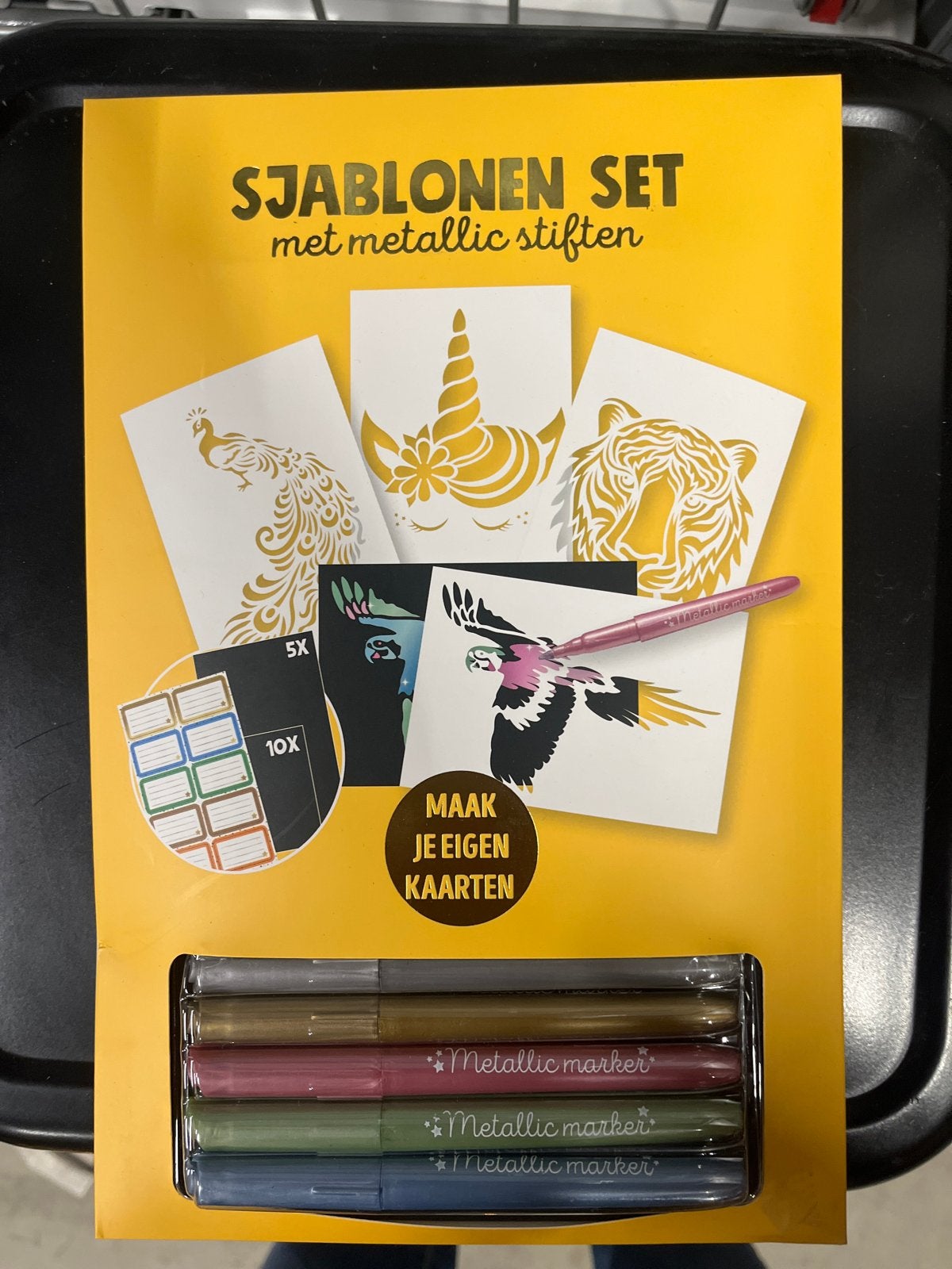 Sjablonen set met metallic stiften - Maak je eigen kaarten, Dieren, Nieuw, Meerkleurig, Ophalen of Verzenden